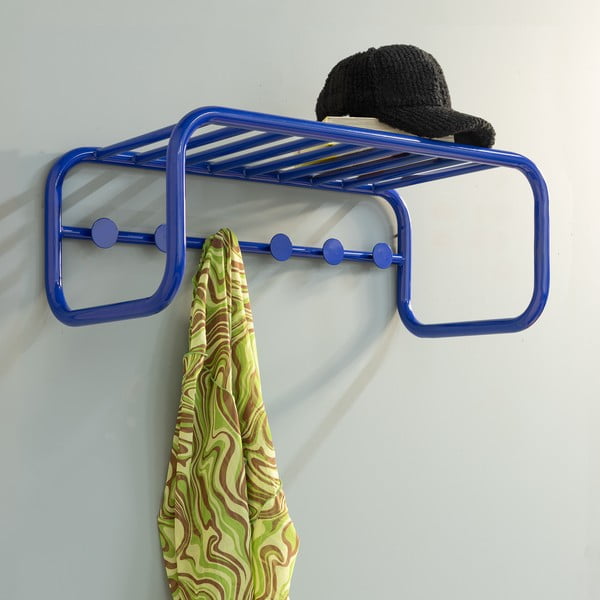 Plava metalna zidna vješalica s policom 72 cm Retro – Spinder Design-image-1
