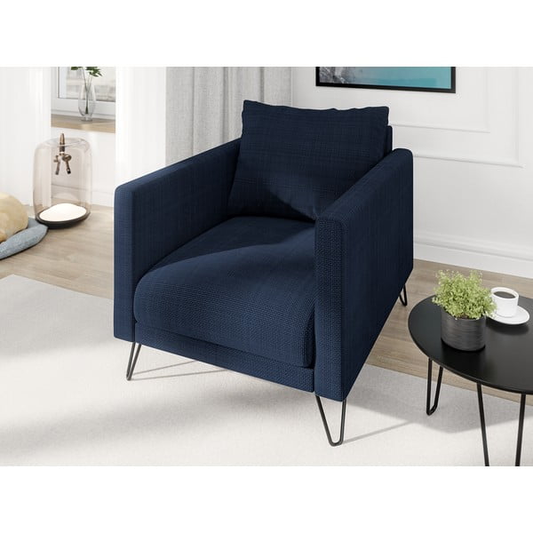 Tamno plava fotelja od šenila Freya – Ropez-image-3