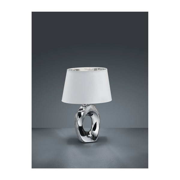 Stolna svjetiljka bijelo-srebrne boje od keramike i tkanine Reality Taba, visina 33 cm-image-2