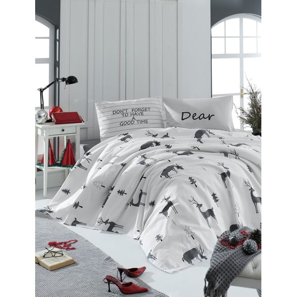Set od pamučnog pokrivača, plahte i dvije jastučnice EnLora Home GoodTime White, 200 x 235 cm