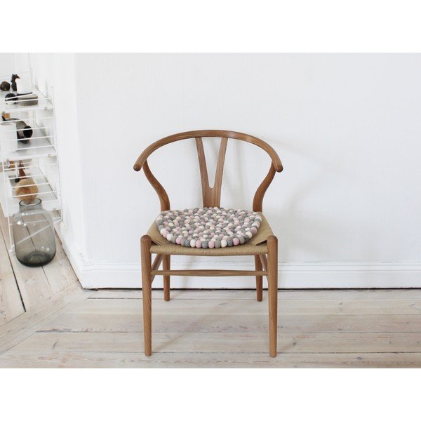 Svjetloružičasto-sivo sjedalo od vunenih pompona Wooldot Ball Chair Pad, ⌀ 39 cm-image-1