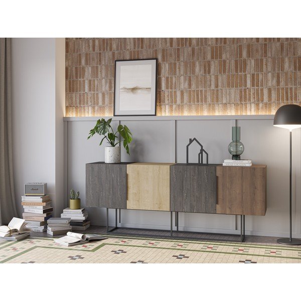 Smeđa/u prirodnoj boji niska komoda u dekoru hrasta 200x80 cm Titan – Marckeric-image-1