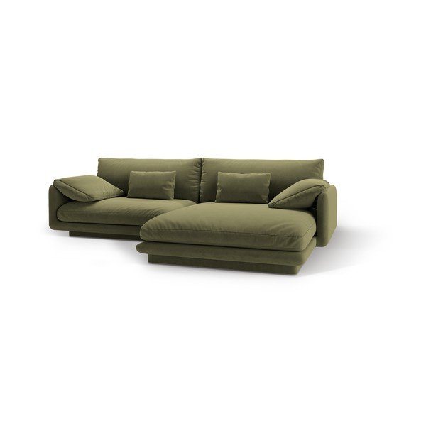 Svijetlo zelena baršunasti kutna garnitura (s desnim kutom/s ležaljkom) Torino – Micadoni -image-1