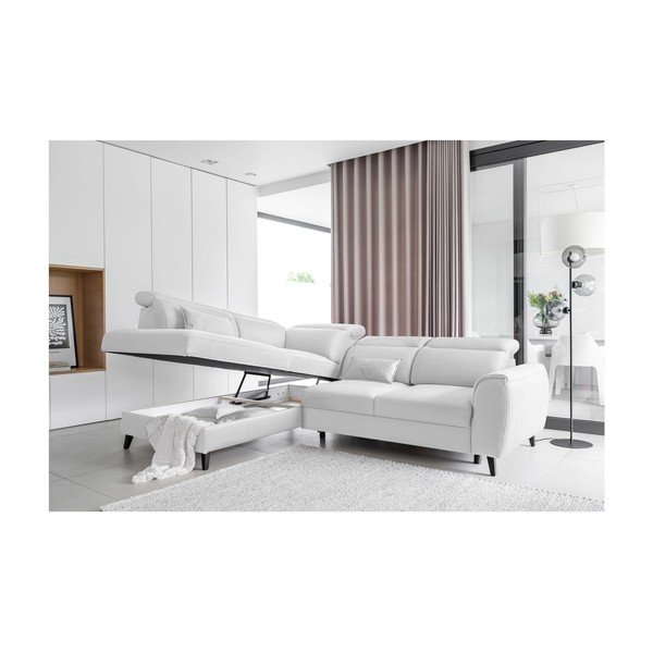 Bijela baršunasti sklopiva/s prostorom za odlaganje kutna garnitura (s lijevim kutom/u obliku slova L) Noble – ELTAP-image-3