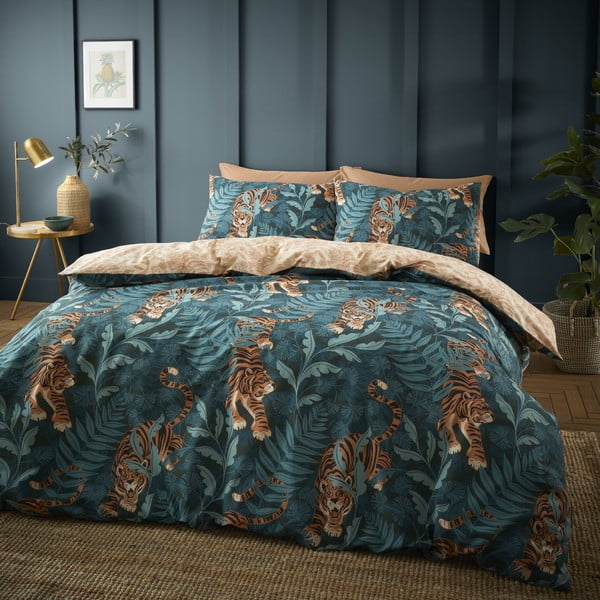 Zelena/smeđa posteljina za krevet za jednu osobu 135x200 cm Tropic Tiger Leaf – Catherine Lansfield