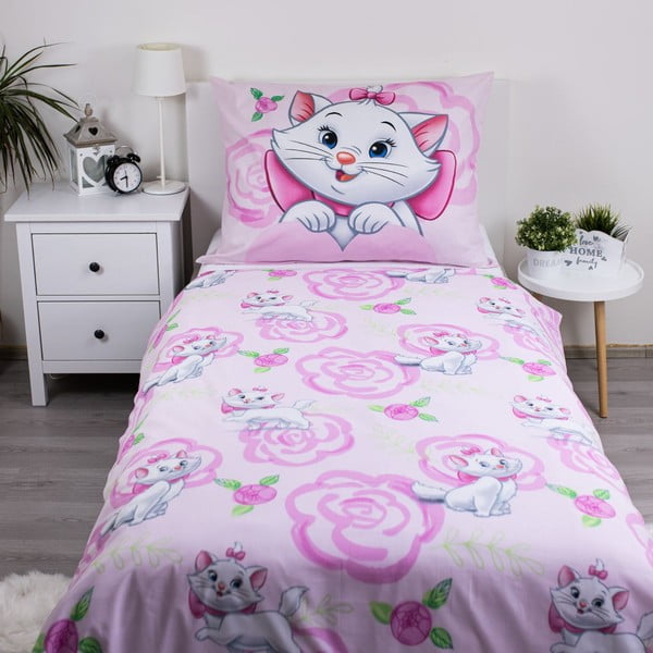 Ružičasta pamučna dječja posteljina za krevet za jednu osobu 140x200 cm Marie Cat "Pink" – Jerry Fabrics-image-2