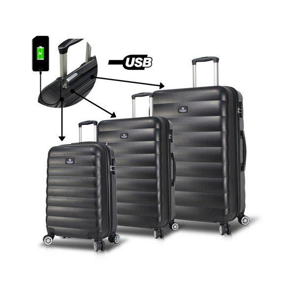 Set od 3 crna putna kovčega na kotačima s USB priključcima My Valice RESSO Travel Set-image-1