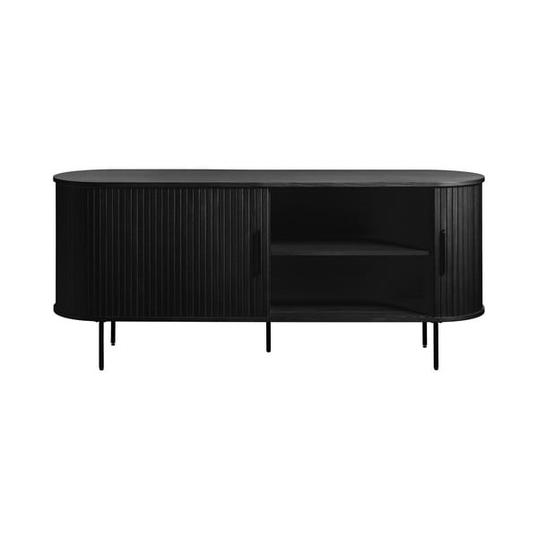 Crna niska komoda u dekoru hrasta s kliznim vratima 76x180 cm Nola – Unique Furniture-image-3