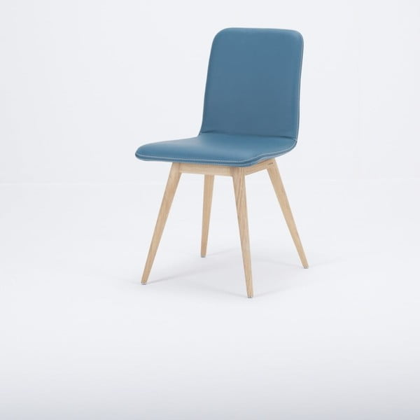 Blagovaona stolica od punog hrasta sa kožnim tirkiznim sjedalom Gazzda Ena