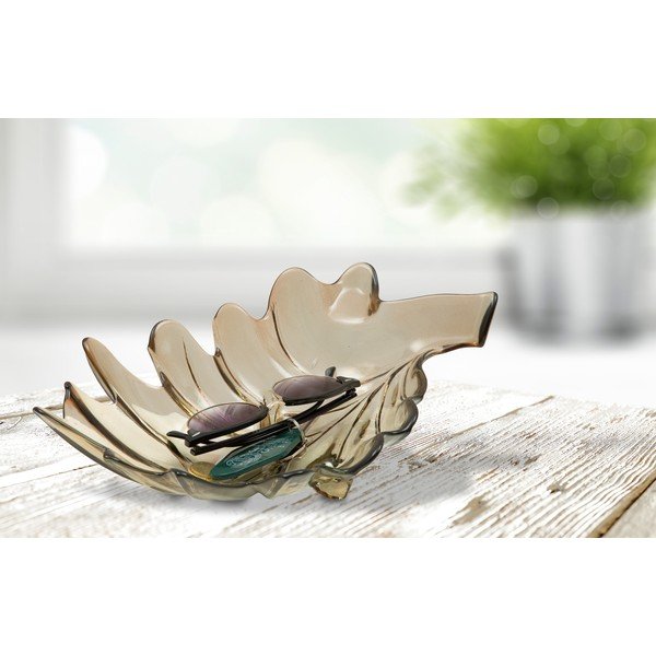 Siva zdjela od recikliranog stakla Mauro Ferretti Leaf, 33 x 20 cm-image-1