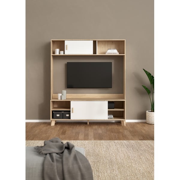 Bijeli/u prirodnoj boji TV set u dekoru hrasta 159x181x48 cm Ikast – Tvilum-image-2