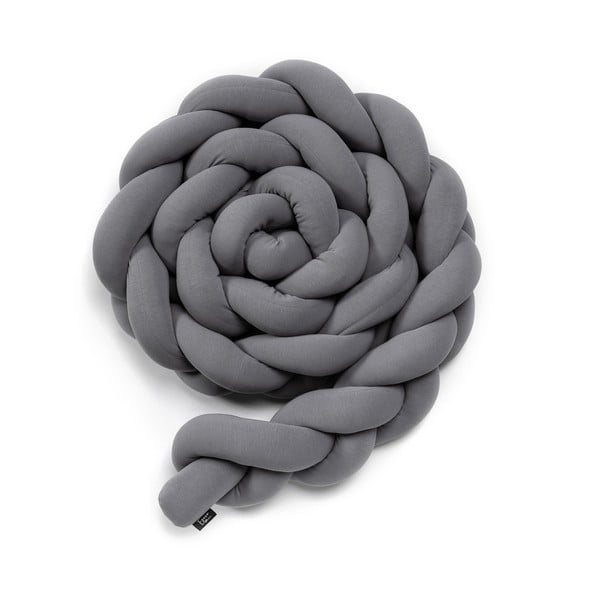 Siva pamučna pletena ogradica za dječji krevetić ESECO, dužine 360 cm