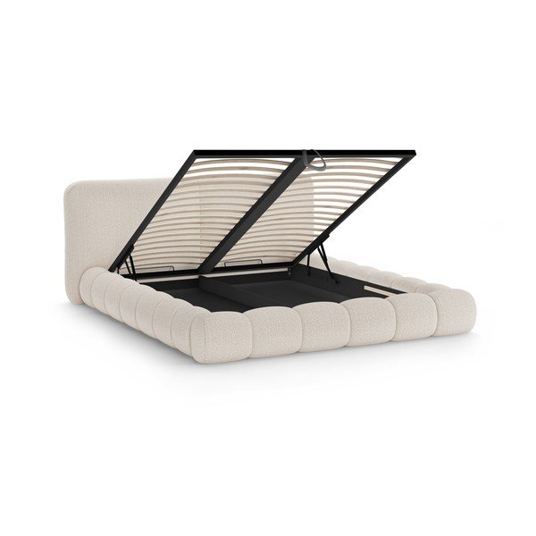 Bež tapecirani bračni krevet s prostorom za odlaganje s podnicom 180x200 cm Solange – Micadoni -image-2