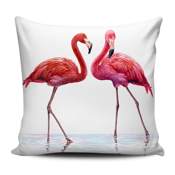 Ružičasti i bijeli jastuk Home de Bleu Talking Flamingos, 43 x 43 cm