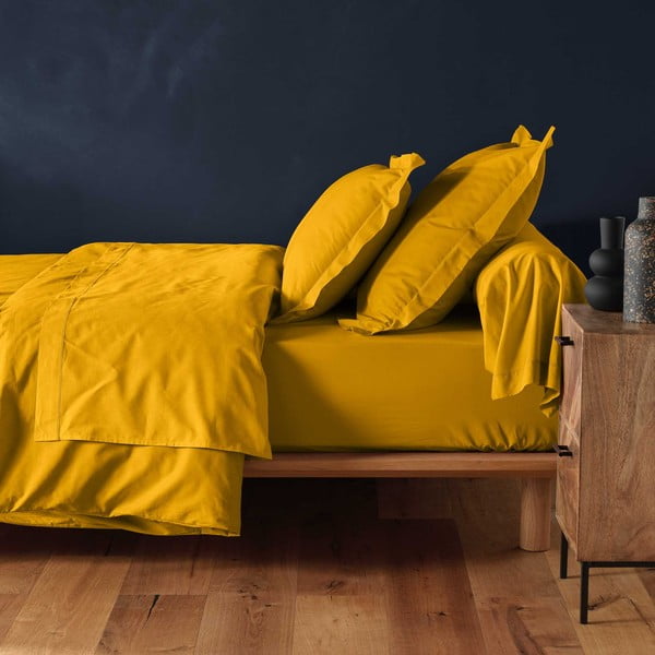 Žuta  pamučna plahta s gumom 180x200 cm Lina – douceur d'intérieur-image-1