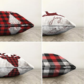 Set od 4 božićne jastučnice od kenila Minimalističke navlake za jastuke Božićni tartan, 55 x 55 cm