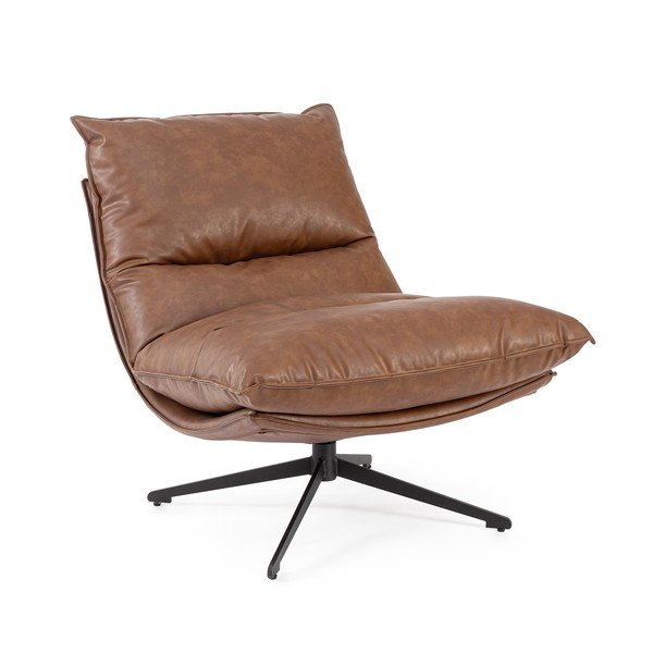 Konjak smeđa fotelja s prostorom za odlaganje od imitacije kože Alanez – Bizzotto