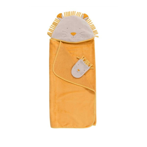 Set žutih pamučnih dječjih ručnika s kapuljačom i umivaonika 80x114 cm Sous mon Baobab - Moulin Roty-image-2