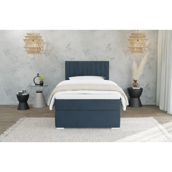 Tamno plavi tapecirani krevet s prostorom za pohranu s podnicom 90x200 cm Bunny – Ropez-image-2