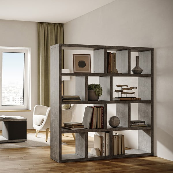 Siva biblioteka u betonskom dekoru 150x159 cm Berlin – TemaHome-image-1