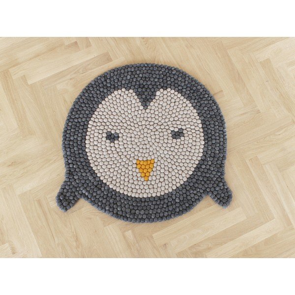 Dječji tepih od vunenih pompona Wooldot Ball Rugs Penguin, ⌀ 90 cm