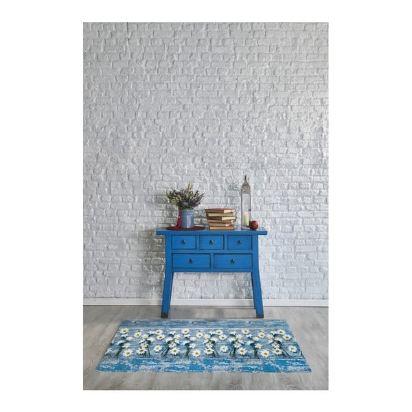 Plavi vrlo izdržljivi tepih Floorita Camomilla, 58 x 115 cm