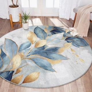 Plavi/u zlatnoj boji perivi okrugao tepih ø 120 cm Golden Leaves – Mila Home