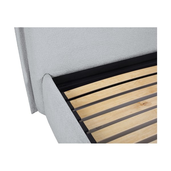 Sivi tapecirani bračni krevet s prostorom za pohranu s podnicom 180x200 cm Armie – Milo Casa-image-4