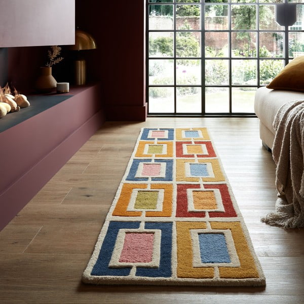 Ručno rađena vunena staza 60x230 cm Retro Blocks – Flair Rugs-image-1