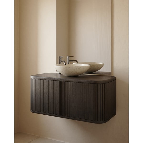 Tamno smeđi zidni ormarić za ispod umivaonika u dekoru jasena 90x40 cm Mailen – Kave Home-image-1