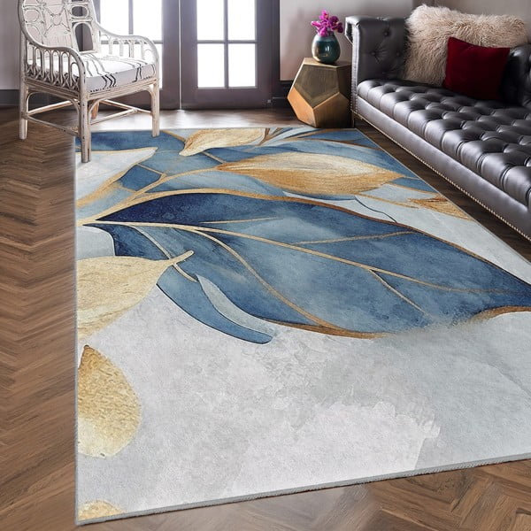 Plavi/u zlatnoj boji perivi tepih 160x230 cm Golden Leaves – Mila Home-image-4