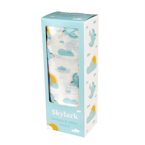 Bijela/plava deka za bebe od muslina za zamatanje 120x120 cm Skylark – Rex London-image-2