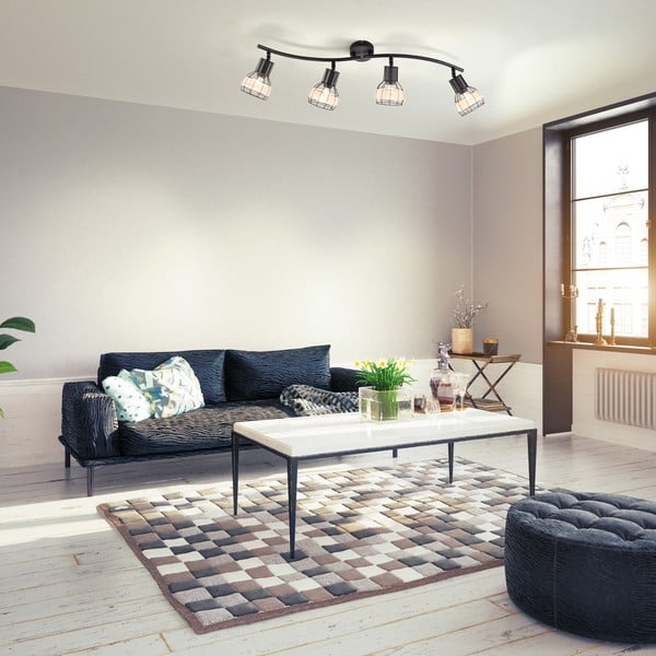 Crna stropna svjetiljka s metalnim sjenilom/sa sjenilom od ratana 10,5x70 cm Straw – Fischer & Honsel-image-1