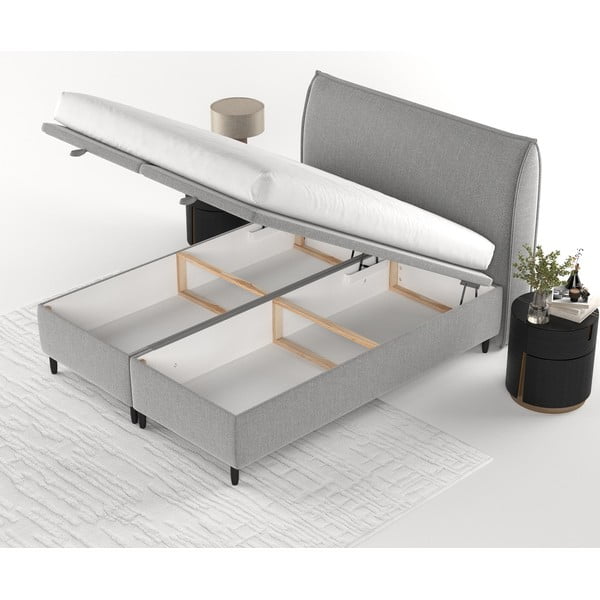 Svijetlo sivi tapecirani bračni krevet s prostorom za pohranu 180x200 cm Pearl – Maison de Rêve-image-4