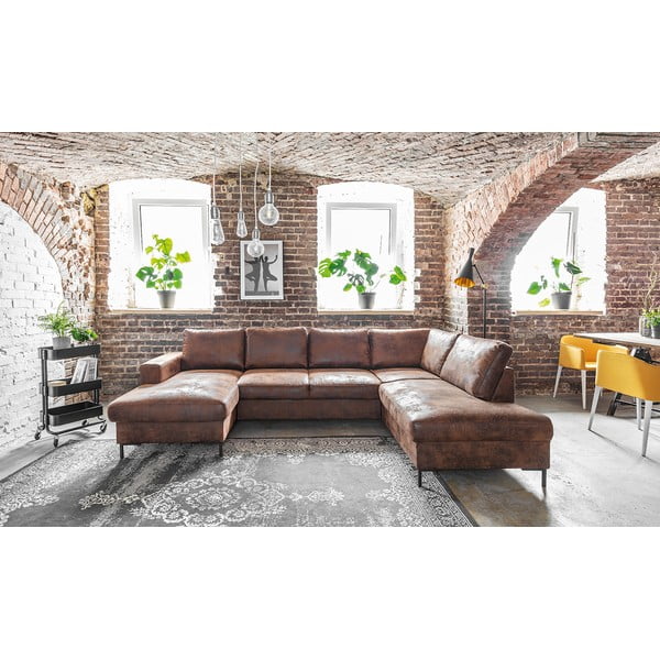 Smeđa kutna garnitura na razvlačenje u obliku slova U od imitacije kože Miuform Lofty Lilly Vintage, desni kut-image-1