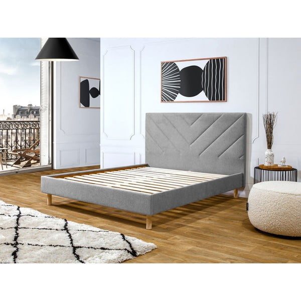 Svijetlo sivi tapecirani bračni krevet s podnicom 160x200 cm Romane – Bobochic Paris-image-1