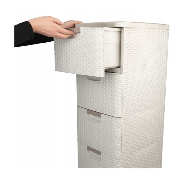 Krem plastični visok kupaonski ormarić 33x79 cm Rattan – Curver-image-1