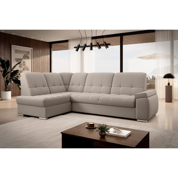 Bež baršunasti sklopiva/s prostorom za odlaganje kutna garnitura (s lijevim kutom/u obliku slova L) Sado – ELTAP-image-4