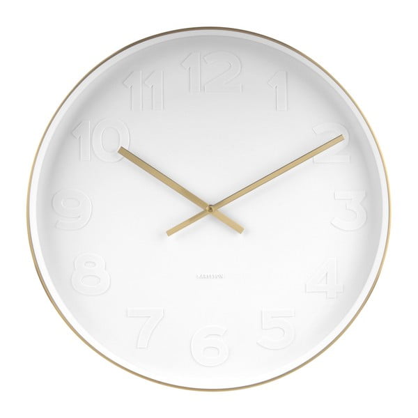 Bijeli zidni sat sa zlatnim detaljima Karlsson Mr. Bijela, ⌀ 51 cm