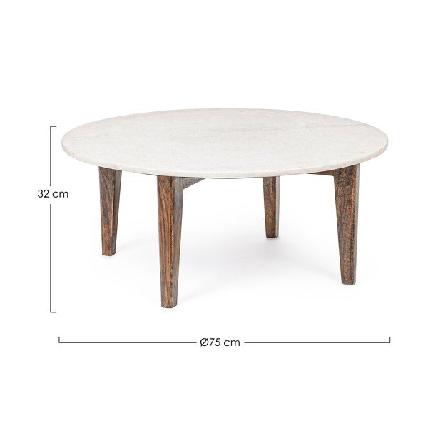 Bijeli/u prirodnoj boji okrugao stolić za kavu s mramornom pločom ø 75 cm Sylvester – Bizzotto-image-2