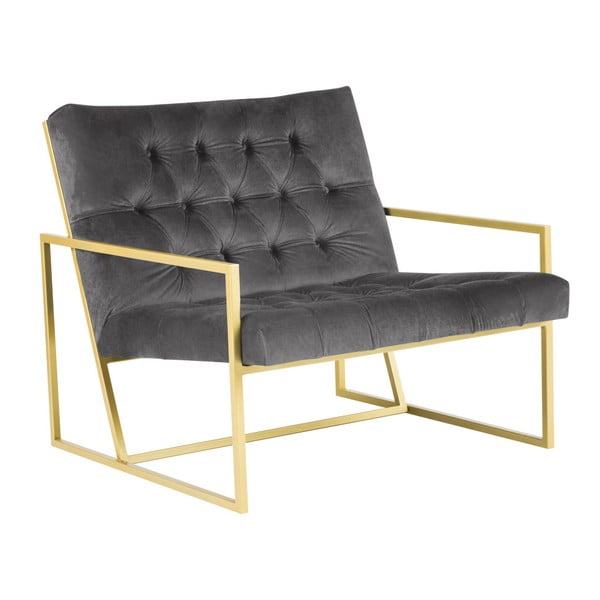 Siva fotelja sa zlatnom Mazzini Sofas Bono konstrukcijom