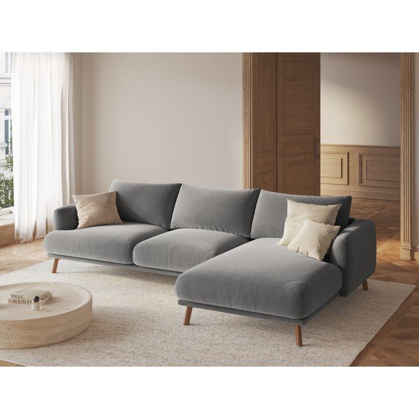 Siva baršunasta kutna garnitura (s desnim kutom/s ležaljkom) Naomi – Micadoni -image-1