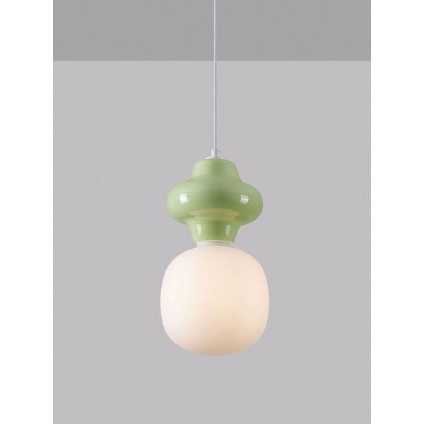 Bijela/svijetlo zelena viseća svjetiljka keramička sa staklenim sjenilom ø 18 cm Clio – Nova Luce-image-1