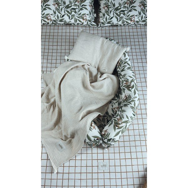Krem komplet dječje deke i jastuka od muslina 100x130 cm Muslin Linen – Malomi Kids-image-1