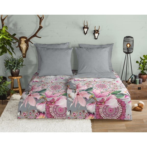 Ružičasto-siva flanel posteljina za krevet za jednu osobu 140x200 cm - HIP-image-1