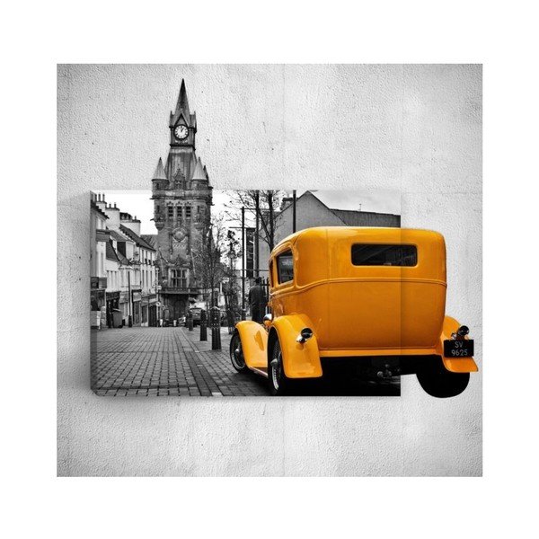 Zidna 3D slika Mosticx žuti retro auto u gradu, 40 x 60 cm