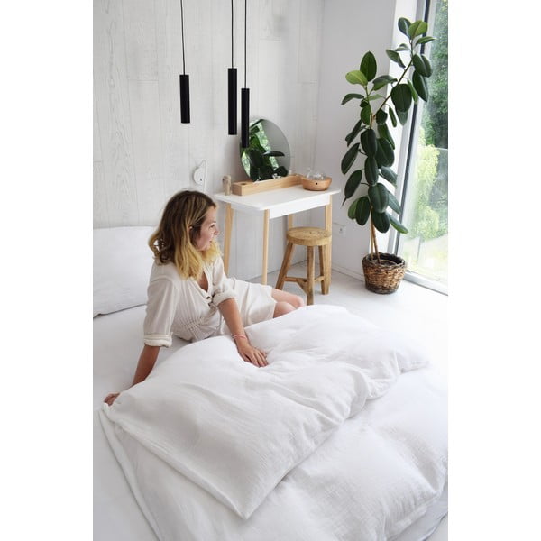 Bijela posteljina za bračni krevet od muslina 200x200 cm Plain Muslin – Butter Kings-image-3