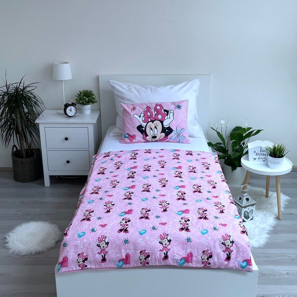 Ružičasta pamučna dječja posteljina za dječji krevetić 100x135 cm Minnie Flowers  – Jerry Fabrics-image-2