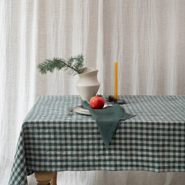 Laneni stolnjak 140x250 cm Forest Green Gingham – Linen Tales-image-3