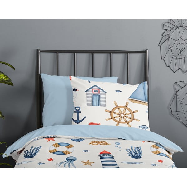 Plava/krem pamučna dječja posteljina za dječji krevetić 100x135 cm Ahoy – Good Morning-image-2